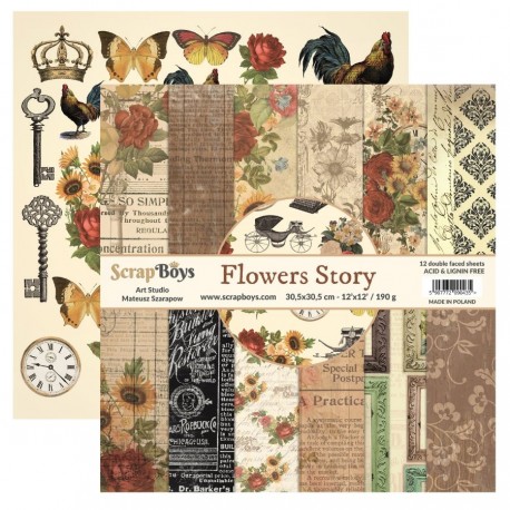 Scrapbooking Papers - FLOWERS STORY - Pad 12 x 12