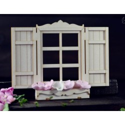 Chipboard - Windows with shutters and flower box /3D